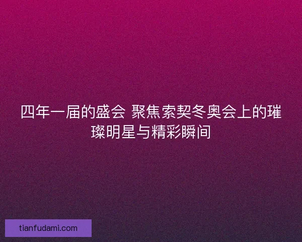 四年一届的盛会 聚焦索契冬奥会上的璀璨明星与精彩瞬间 四年一届的盛会 聚焦索契冬奥会上的璀璨明星与精彩瞬间